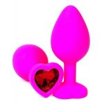 Розовая силиконовая пробка с красным кристаллом-сердцем - 8 см.