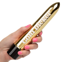 Золотистый классический вибратор Naughty Bits Gold Dicker Personal Vibrator - 19 см.