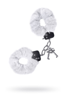 Белые меховые наручники с металлическим крепежом