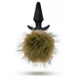 Силиконовая анальная пробка с дымчатым заячьим хвостом Fur Pom Pom - 12,7 см.