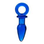 Синяя анальная пробка из стекла с ручкой-кольцом - 14 см.