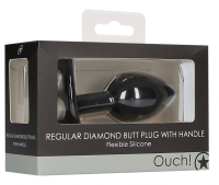 Черная анальная пробка Diamond Butt Plug With Handle - 8,6 см.