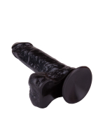 Чёрный фаллоимитатор с мошонкой на подошве-присоске - 16,5 см.