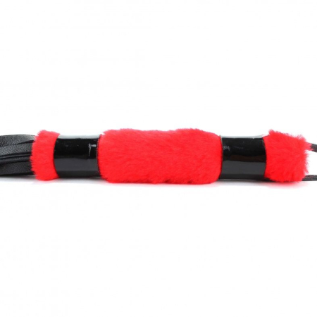 Черная плеть с красной меховой рукоятью - 44 см.