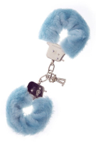 Голубые меховые наручники METAL HANDCUFF WITH PLUSH BLUE