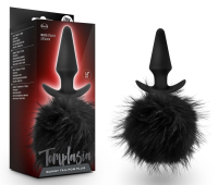 Силиконовая анальная пробка с чёрным заячьим хвостом Bunny Tail Pom Plug - 12,7 см.