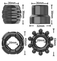 Набор из 4 черных рельефных эрекционных колец на пенис
