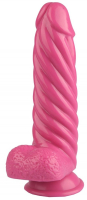Розовый реалистичный винтообразный фаллоимитатор на присоске - 21 см.
