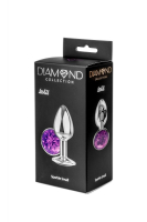 Малая серебристая анальная пробка Diamond Purple Sparkle Small с фиолетовым кристаллом - 7 см.