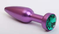 Фиолетовая анальная пробка с зелёным стразом - 11,2 см.