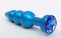 Синяя фигурная анальная пробка с синим кристаллом - 11,2 см.
